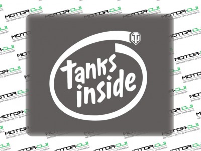Наклейка "Tanks Inside", XS (белый, 7х8см) - фото №1