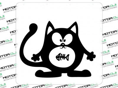 Наклейка "Кот с рыбой, на лючок",S (черный, 9х12см) - фото №1